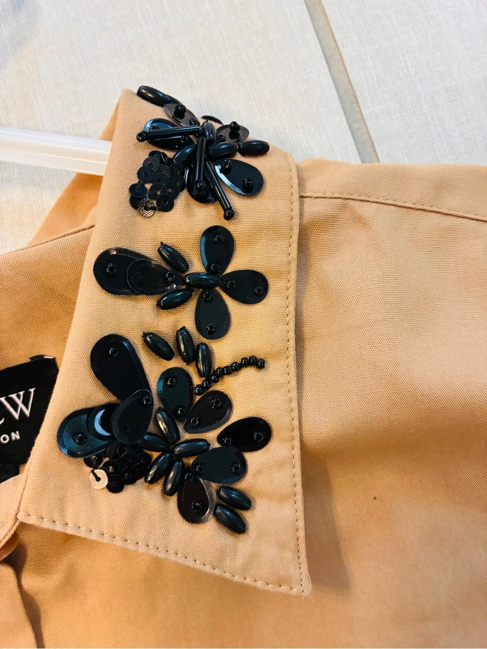 J. Crew Collection Tan Short Sleeve Crop Shirt with Black Beaded Collar 4